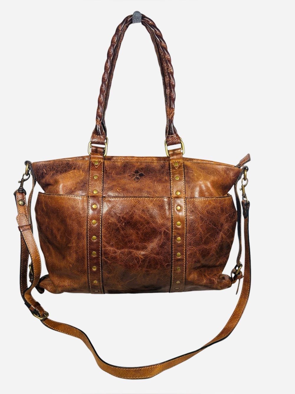 Patricia Nash Carducci Pocket Tote Heritage Tan Leather Crossbody Handbag